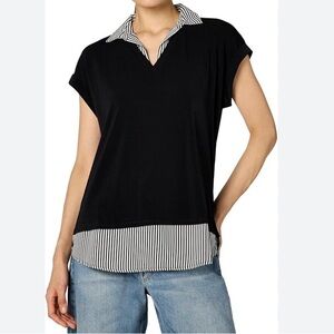 Adrianna Papell Womens Solid Knit Twofer with Printed Woven Combo / XL